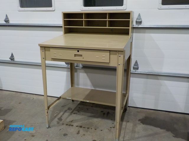 Lot 2-37884 - Industrial Shop Desk, 6 Compartment Cubby Organizers, One Drawer, Bottom Shelf