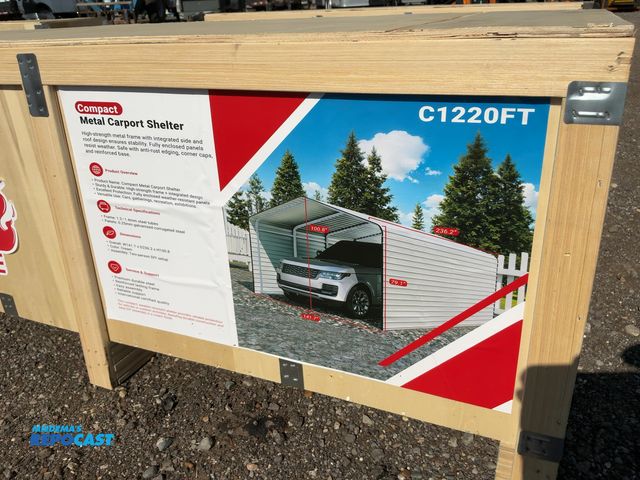 Lot 2-20129 - New SDLANCH 12’x20’ Carport with Enclosed Sidewalls, Cream Color, 141.7” wide x 236.2” deep x 100.8”...