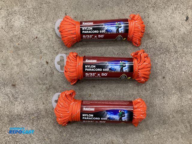Lot 2-69881 - Three new KingCord 5/32” X 50’ nylon Diamond braid Paracord rope. 110lb max working load. Orange.