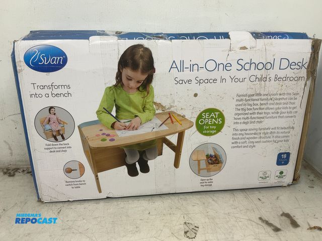 Lot 2-93791 - Svan All-in-One kids School Desk with storage space under seat and can turn into a bench