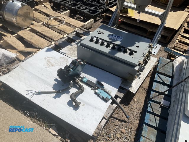 Lot 2-78261 - Pneumatic or hydraulic control panel setup with gray metal protective box, connect valve manifolds, ...