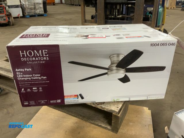 Lot 2-23302 - Home Decorators Collection Ashby Park 52” LED Indoor Ceiling Fan, Brushed Nickel Finish with Frosted...