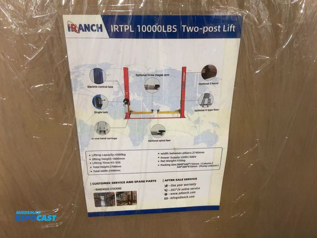 Lot 2-42528 - New IRANCH IRTPL 10,000 lb Capacity Two-Post Vehicle Lift, 1800 MM Lifting Height, Posts are 106-1/2...