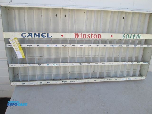 Lot 2-59044 - vintage advertising cigarette commercial display behind counter, 42" wide x 21" high x 4" deep, disp...