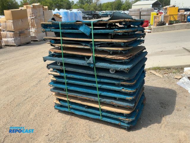 Lot 2-10257 - Stack of (14) Carpeted Wooden 4-Wheel Dollies, 36” x 54”