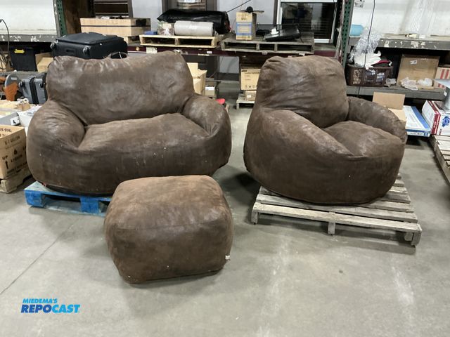 Lot 2-95983 - Lot of (2) Oversized Bag chairs w/ (1) ottoman