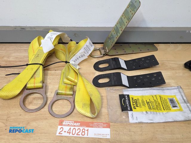 Lot 2-40281 - lot of job site safety tie offs, fall protection equipment