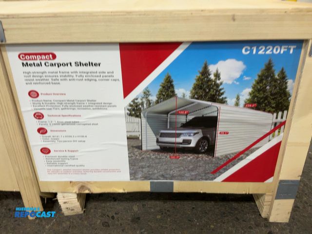 Lot 2-21763 - New SDLANCH 12’x20’ Carport with Enclosed Sidewalls, Cream Color, 141.7” wide x 236.2” deep x 100.8”...
