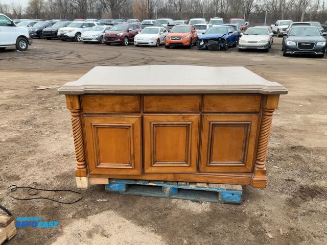Lot 2-92239 - 68” W x 40” L x 36” T Island Counter with 3-Cabinet Wooden Base and Artificial Top