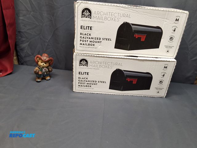Lot 2-62996 - (2) ELITE MEDIUM BLACK GALVANIZED STEEL POST MOUNT MAILBOXES.