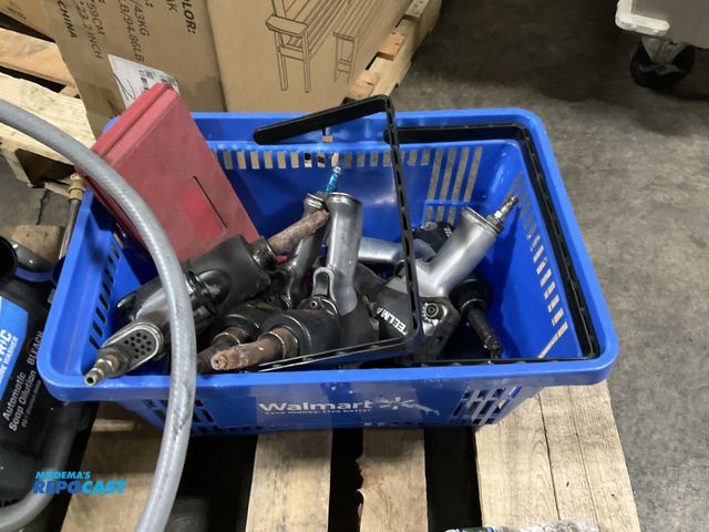 Lot 2-23031 - Walmart basket with various tools: Steelman 102 - 4-1/4” heavy duty impact wrench with 2” anvil pneu...