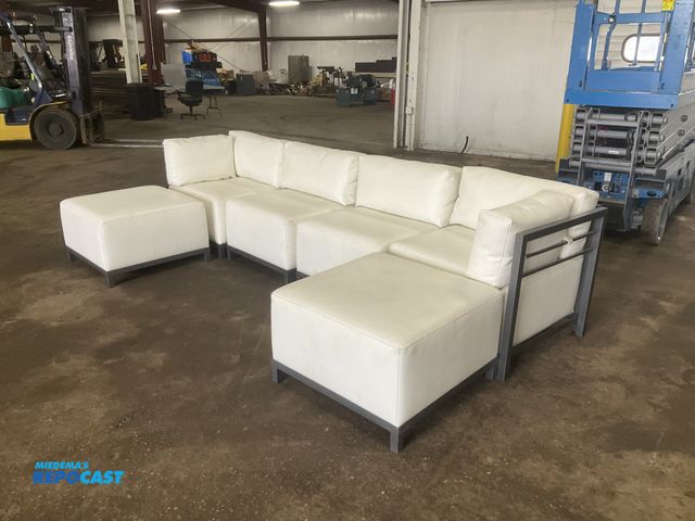 Lot 2-33219 - 6-piece white vinyl sectional with metal frames