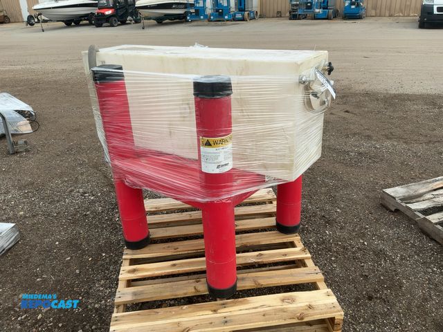 Lot 2-11320 - Lot of (1) Snyder Poly Tank Stand, approx. 31"x31"x40" tall and (1) Poly Tank, 13"x20"x50-1/2"