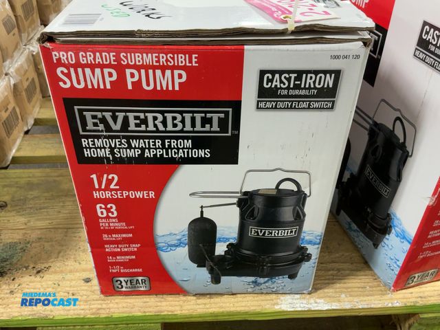 Lot 2-21954 - Everbilt 1/2hp Pro Grade Sump Pump, 63 Gallons Per Minute, Heavy Duty Float Switch, Used Store Retur...