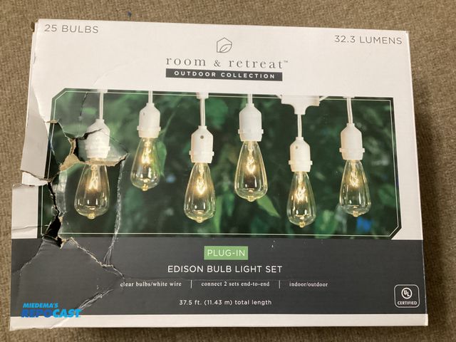 Lot 2-91210 - New Room and Retreat 25 light Commercial Edison bulb light set. 36 feet lighted length, total length...