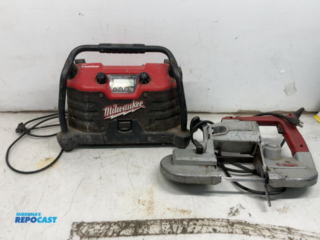 Lot 2-96738 - Milwaukee Rockford Fosgate Radio &amp; Milwaukee Heavy duty Bandsaw