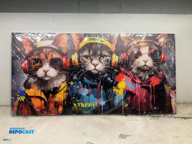 Lot 2-94455 - New Large canvas wall art cat painting, 30” x 60”