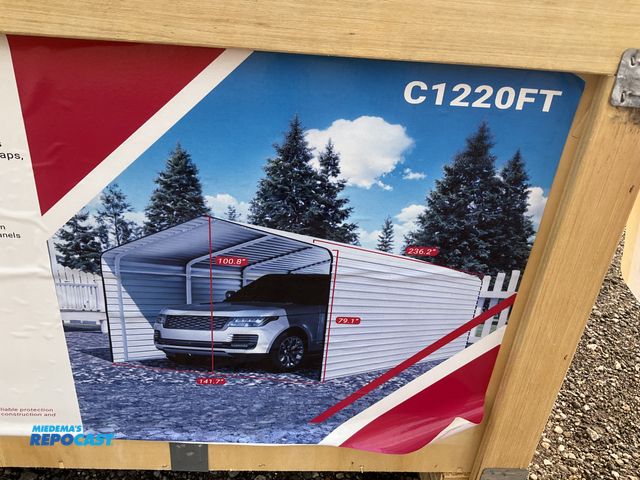 Lot 2-40359 - New SDLANCH 12’x20’ Carport with Enclosed Sidewalls, Cream Color, 141.7” wide x 236.2” deep x 100.8”...
