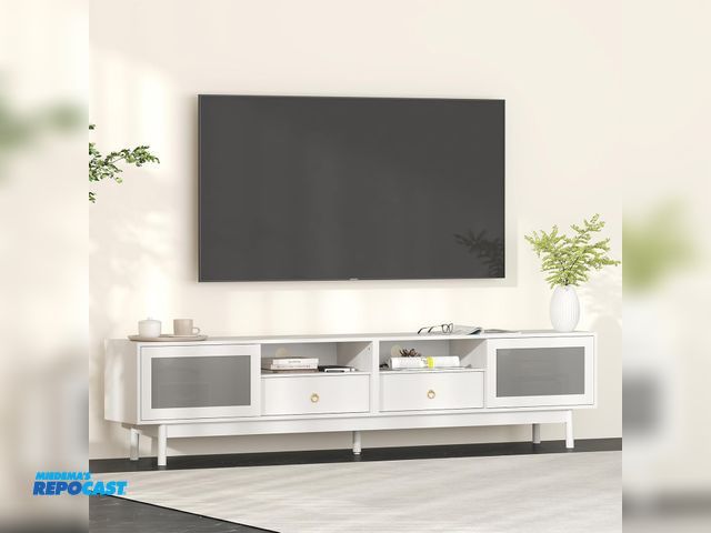 Lot 2-27466 - White Wooden TV Stand, #WB001GT2039-WE
