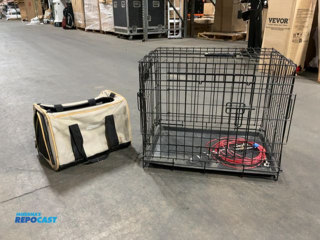 Lot 2-18860 - dog crate precision pet products 17" x 24" x 19" with dog carry on bag, ground screw in pole with 25...