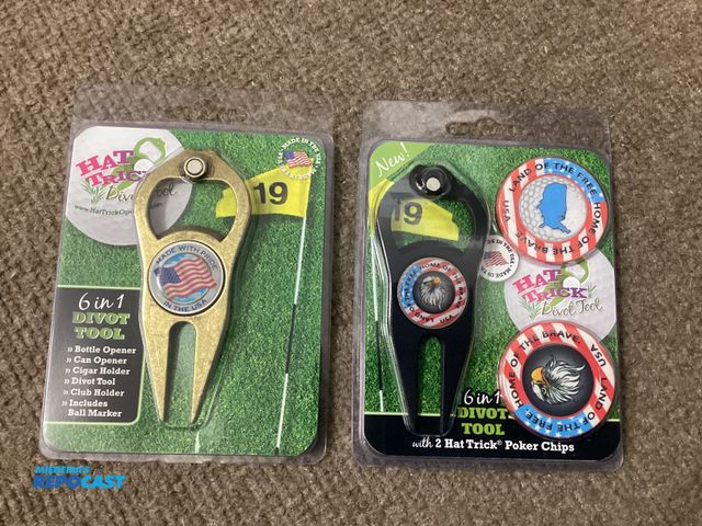 Lot 2-76430 - Two new 6 in 1 Golf divot repair tools. One contains 2 ball markers.