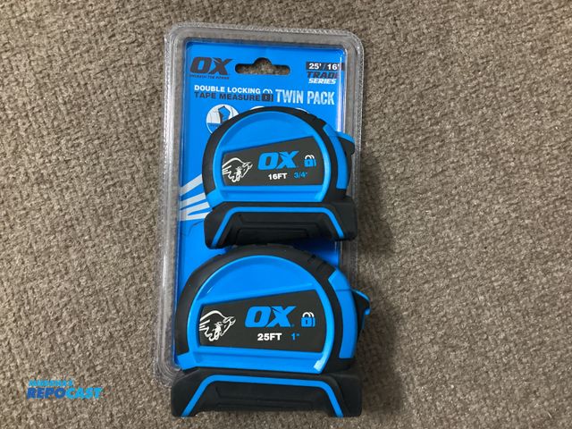 Lot 2-19000 - New 2 New OX Blue trade series tape measures. One 16ft X 3/4” and one 25ft X 1”. Double locking tape...