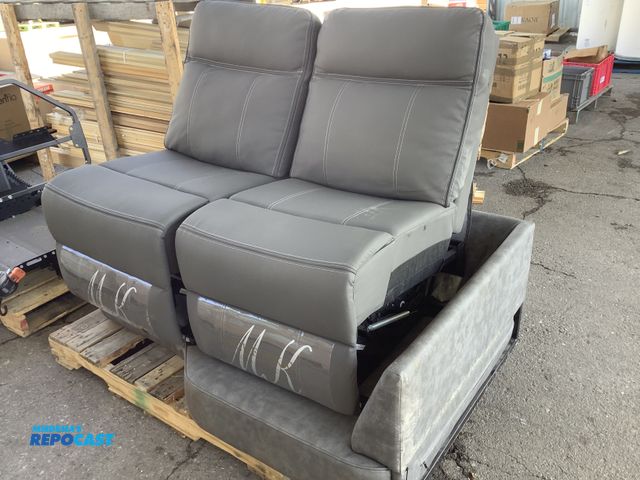 Lot 2-94934 - Skid lot of (1) Michele Kay collections rv couch gray 2 person recline blue with backing cushions