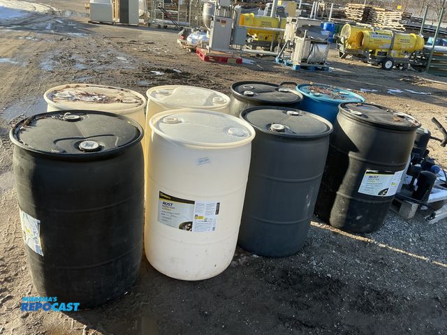 Lot 2-19274 - Lot of (8) 55gal drums, 3-White 4-Black 1-Blue