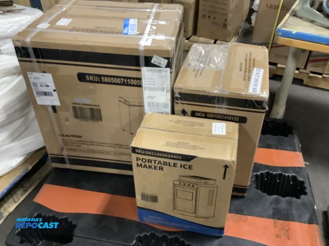 Lot 2-96599 - Lot of appliances including a chest household freezer, a portable ice maker, and a wine cooler.