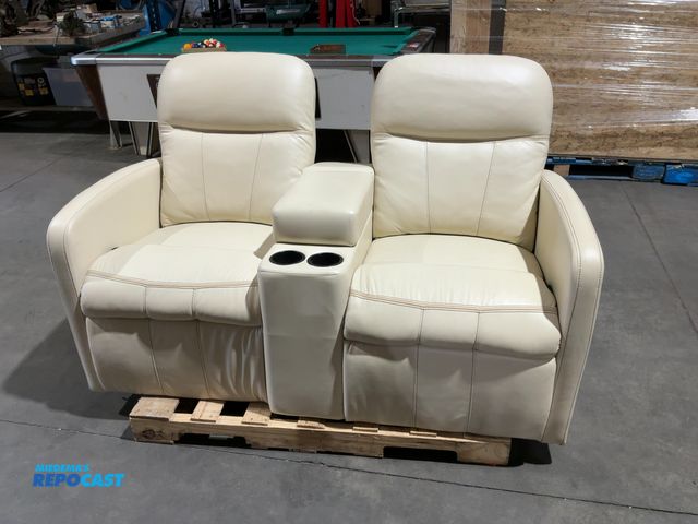 Lot 2-35786 - Pair of Matching Leather Manual RV Recliners with a Center Console- Each is 27”x38”x32”