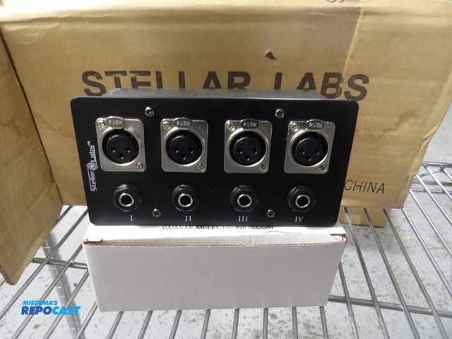 Lot 2-53866 - (2) Stellar Labs; flush mount connector box, steel construction, 4 female XLR jacks, 4 female 1/4" T...
