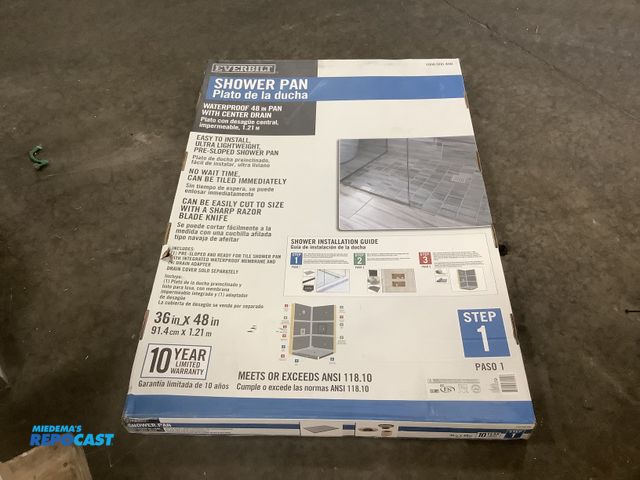 Lot 2-93830 - 1 Ever built shower pan, waterproof 48”x36”  with center drain