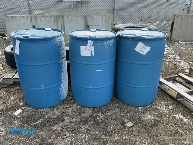 Lot 2-63365 - Lot of (3) 55gal. blue plastic barrels w/ removeable bungs - Contained Molasses