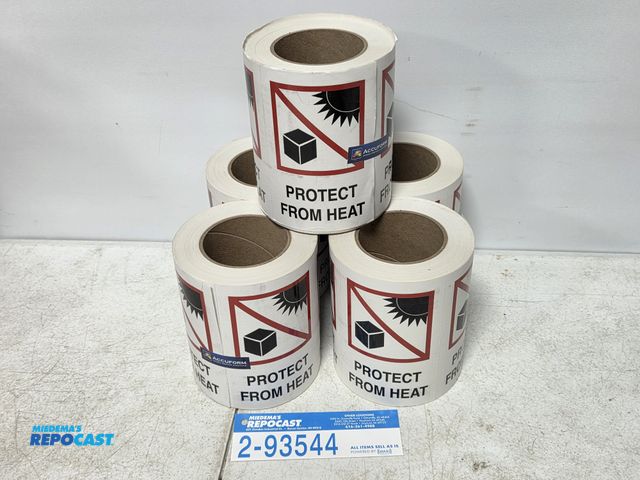 Lot 2-93544 - 5 rolls of PROTECT FROM HEAT stickers