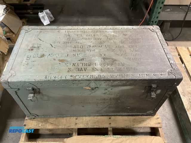 Lot 2-69523 - Vintage 1960s US Army Metal Footlocker Trunk - Olive Drab Green (38"W x19" H x18.5 D")
