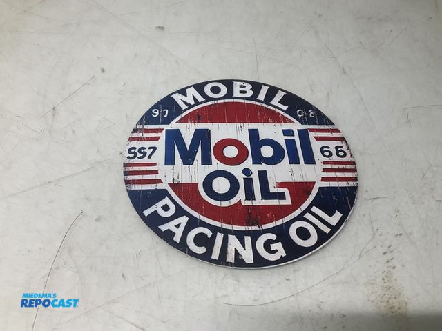 Lot 2-93703 - 8” Mobil oil circular metal sign