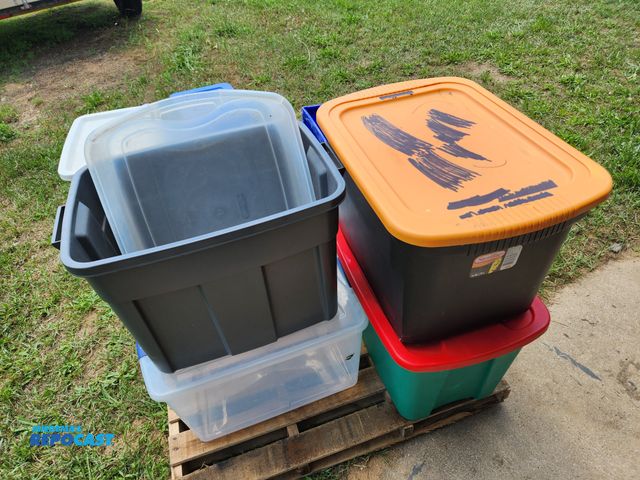 Lot 2-96487 - Large lot of storage totes and crates by Rubbermaid, Sterilite, and more. Most have lids. Some gener...