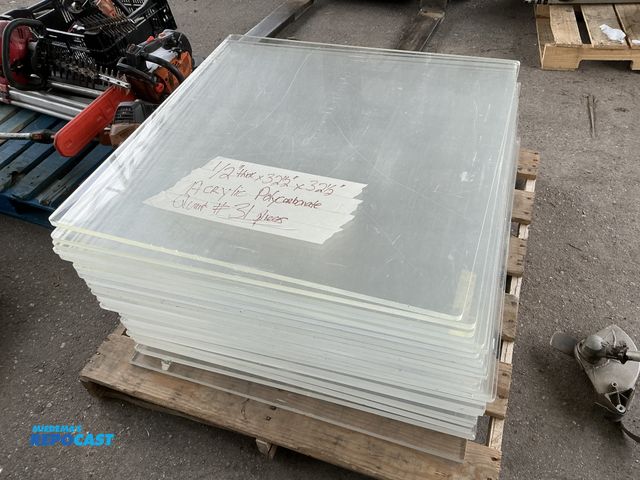 Lot 2-60411 - Skid lot of 31pc. of acrylic polycarbonate 1/2” thick x 32 1/2” x 32 1/2”
