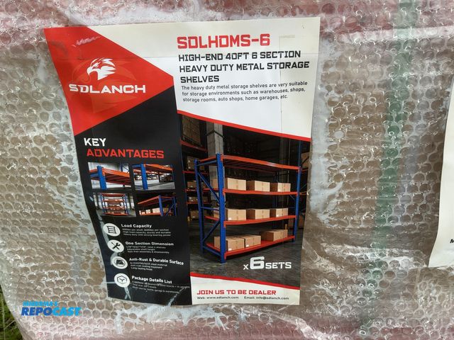 Lot 2-40727 - SDLANCH 6-Section Metal Storage Shelving, 800 lb per shelf capacity, one section measures 78"x24"x78...