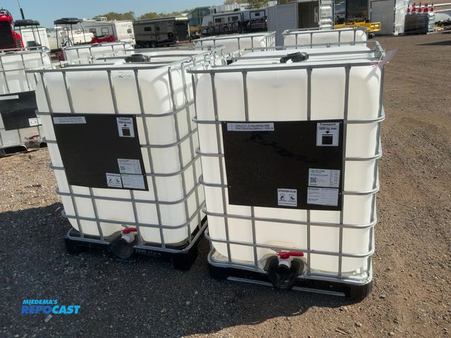 Lot 2-20540 - (2) 275 Gallon Poly Forkable Totes, lower discharge valves, approx. 48"x40"x53" tall