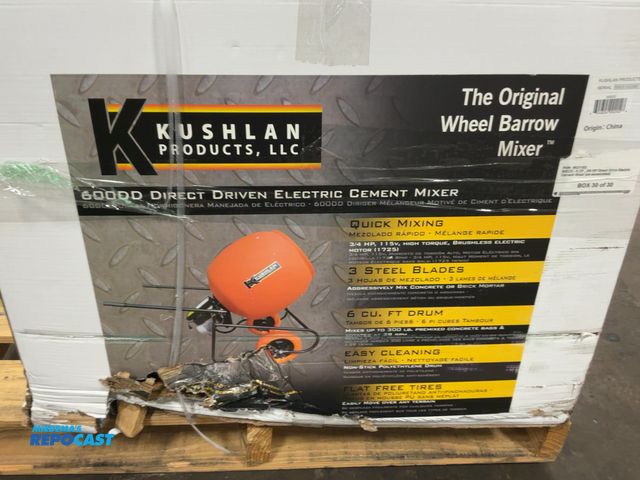 Lot 2-21545 - New Kushlan Products 600DD Direct Driven Electric Cement Mixer, 3/4hp 115 volt, 6 cu. ft. drum, flat...