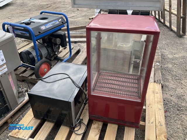 Lot 2-99450 - Red Commercial Countertop Refrigerated Display Case and a Oster OGG61101 Household Microwave Oven 12...