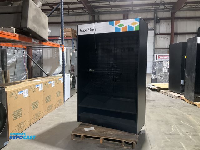 Lot 2-74404 - Mini snack market wooden storage unit with assorted plastic organization bins approx. 4.2’ x 2’ x 6....