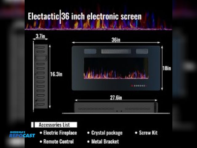Lot 2-65803 - 36-APFP-C3 Black Electric Powered Fireplace Electric fireplace, brand new