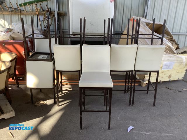 Lot 2-34866 - (11) Cushioned Bar Stools with Backs, dirty and have some cracking, 44.5” tall (30” seat height)