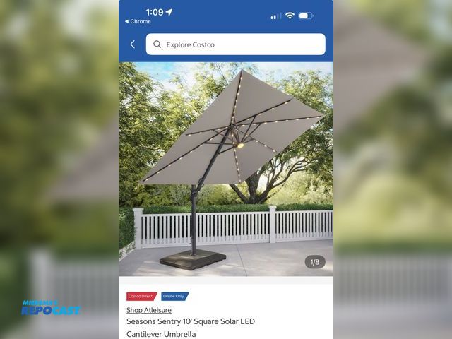 Lot 2-65396 - 1 Seasons Sentry 10' Square Solar LED Cantilever Umbrella