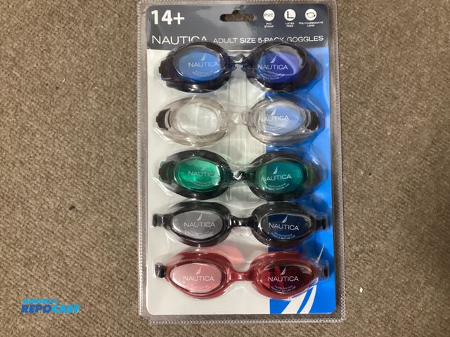 Lot 2-77657 - New Five new pair of Nautica swim goggles. Adult size, PVC strap, latex free, polycarbonate lens.