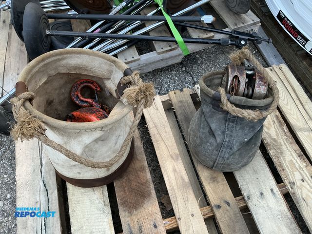 Lot 2-11210 - Lot of (2) 1-ton Chain Hoists and Canvas Buckets