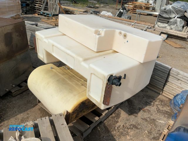 Lot 2-75726 - Skid of (3) Over Wheel Plastic Tanks, (2) are 60 gallon, (1) is smaller