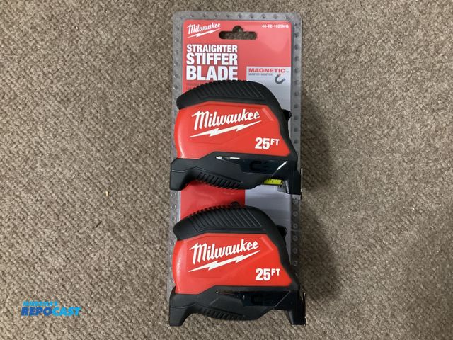 Lot 2-92852 - New Two new Milwaukee 25 foot magnetic wide blade tape measures. 15’ reach, 12’ standout, straighter...